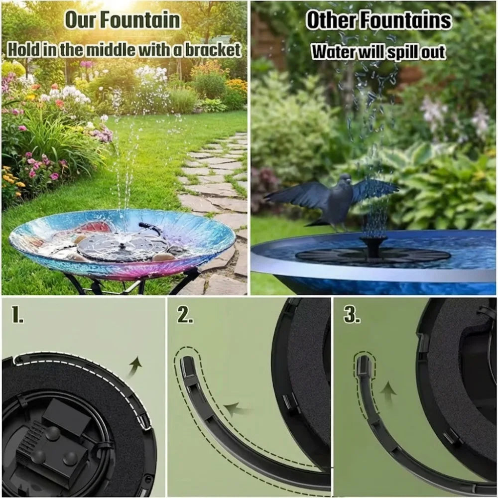 Solar Fountain Pump,DIY Water Fountain Kit,with Multiple Nozzles 9.8ft Cord&3 Bracket Stable Floating,DIY Garden Pond Bird Bath