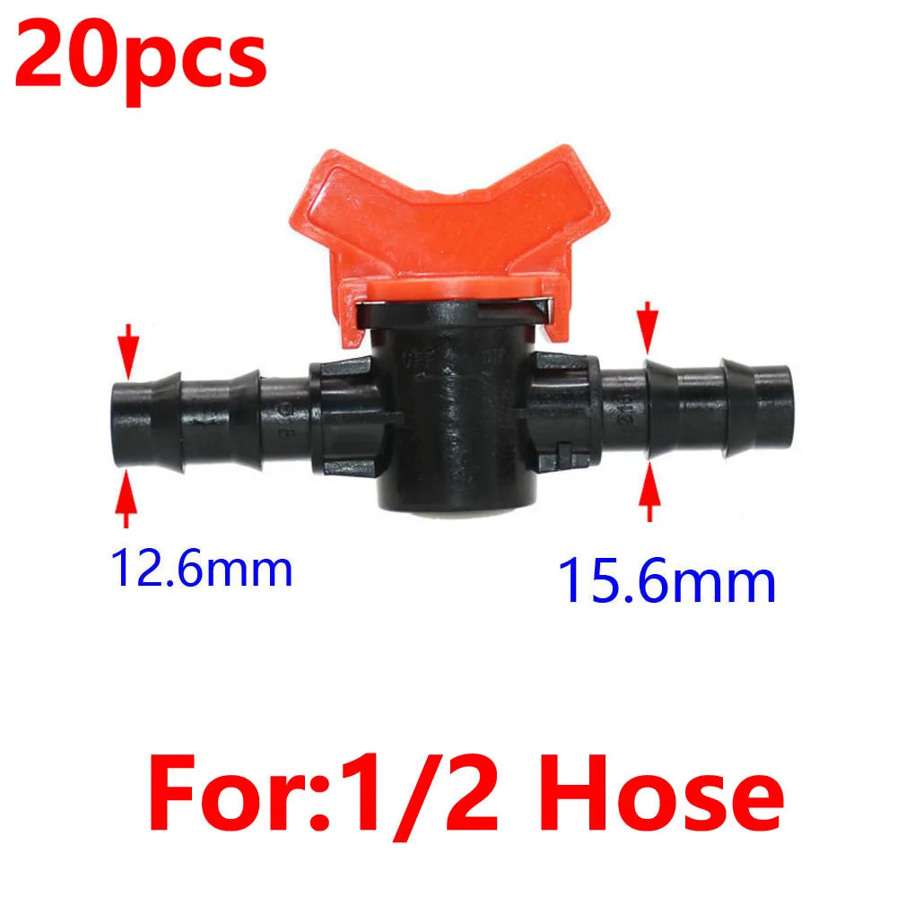 20pcs Drip Irrigation Mini Valve 4/7 3/8/10/12/16/20 /25mm Pipe Garden Tap 1/2" 3/4" Male Thread Water Hose Barb Connector