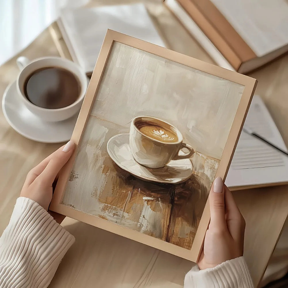2pcs Frameless Rustic Farmhouse Coffee Cup and Bean Canvas,Retro Kitchen Decor with Coffee Cup and Bean Printing,Neutral Tones