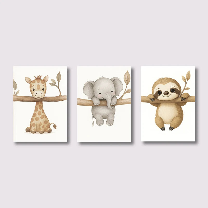1/3pcs Cute Animal Wall Art Poster Elephant & Giraffe Nursery Prints for Kids Room, Bedroom or Living Room Decor Gift Poster