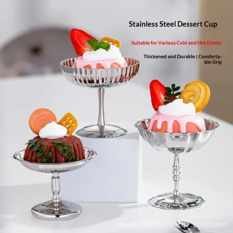 △ Stainless Steel Salad Cup Food Grade Ice Cream Cup Goblet Retro Dessert Bowl Fruit Yogurt Snack Bowl Household Kitchen Tools