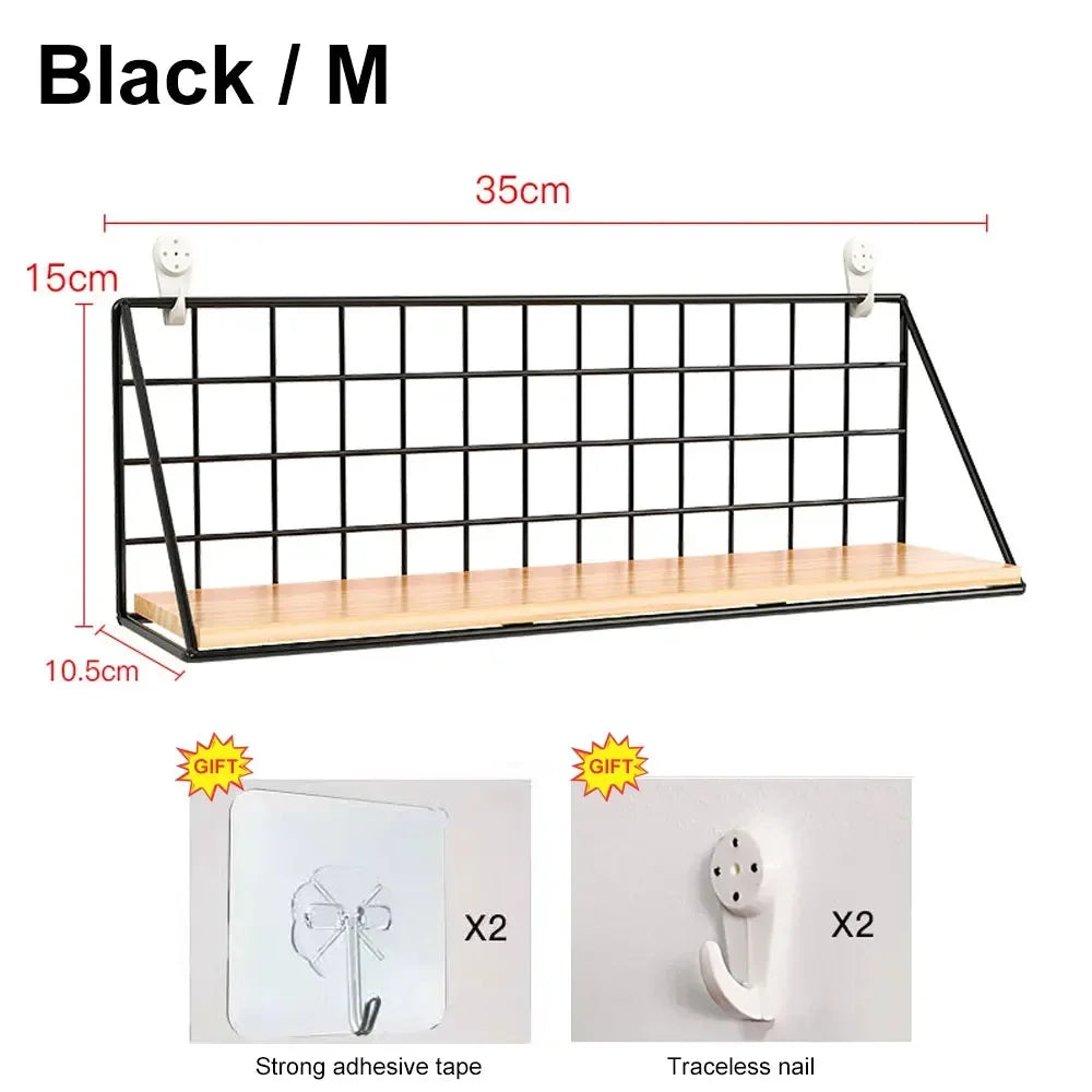 Wooden Floating Wall Shelf No Drilling Storage Basket Rack Space Saving Organizer Display Shelf for Bedroom Living Room Decor