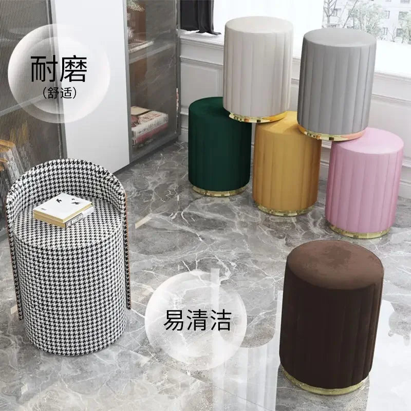 Luxury Cream Bedroom Dressing Stool Shoes Stool Creative Stools Round Stools Leather Manicure Ottomans Living Room Furniture