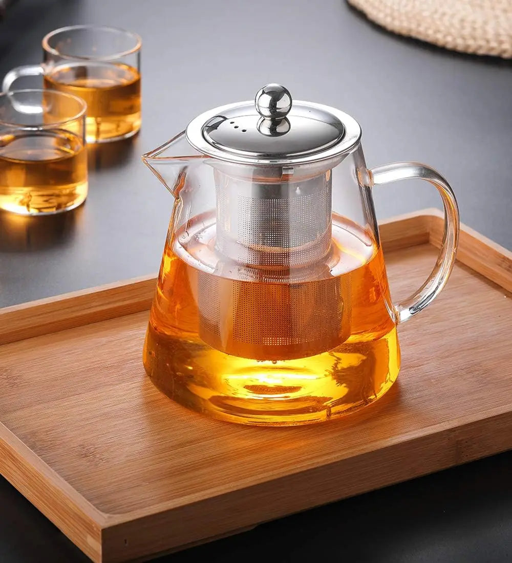 Borosilicate Heat Resistant Clear Teapot Glass Kettle with Removable Infuser, Classic Kung Fu Teaware Set for Tea Ceremony