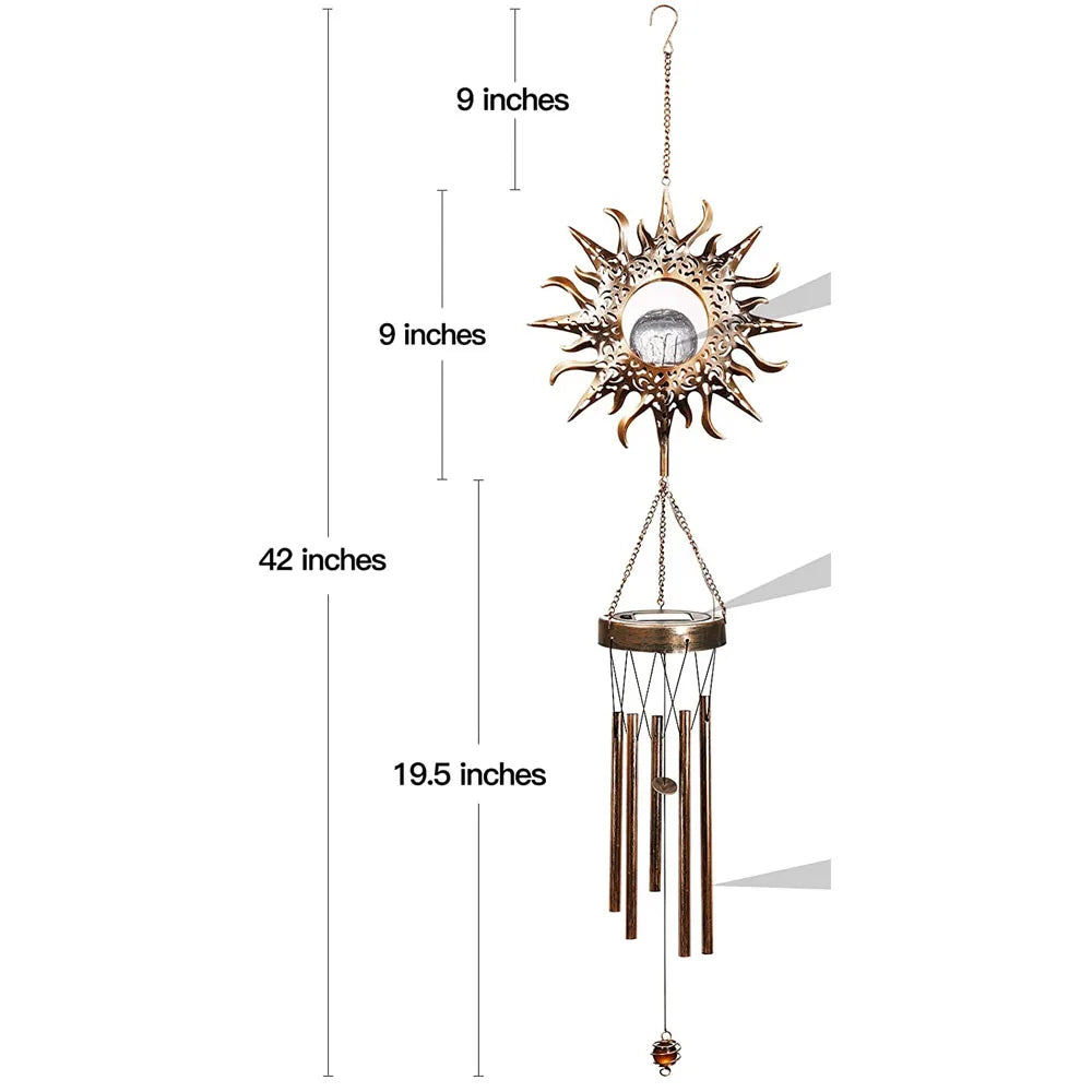 Outdoor Metal Wind Chimes Moon Sun Stars Wind Chime Solar Glowing Unique Wind Bells for Outside Waterproof Chimes Home Decor
