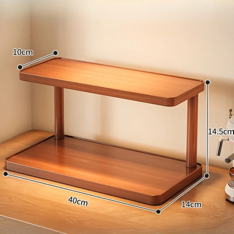 Wooden 2 Tier Countertop Organizer With Handles Multi-Purpose Storage Rack For Kitchen Spices & Tea Room