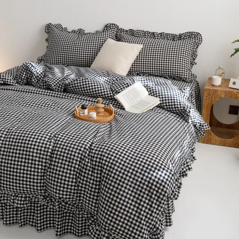 3 Piece Sheet Set black plaid duvet cover Set , comfortable Bedding Set Bedspread for All Season