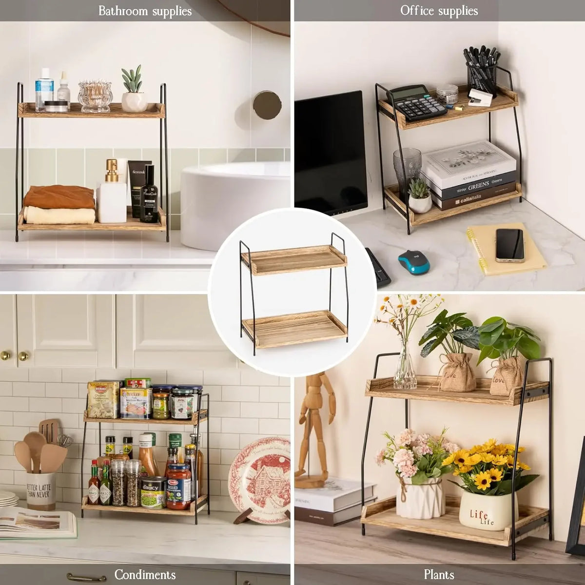 Counter Coffee Bar Organizer, Coffee Station Organizer for Countertop, Wooden Kitchen Counter Organizer