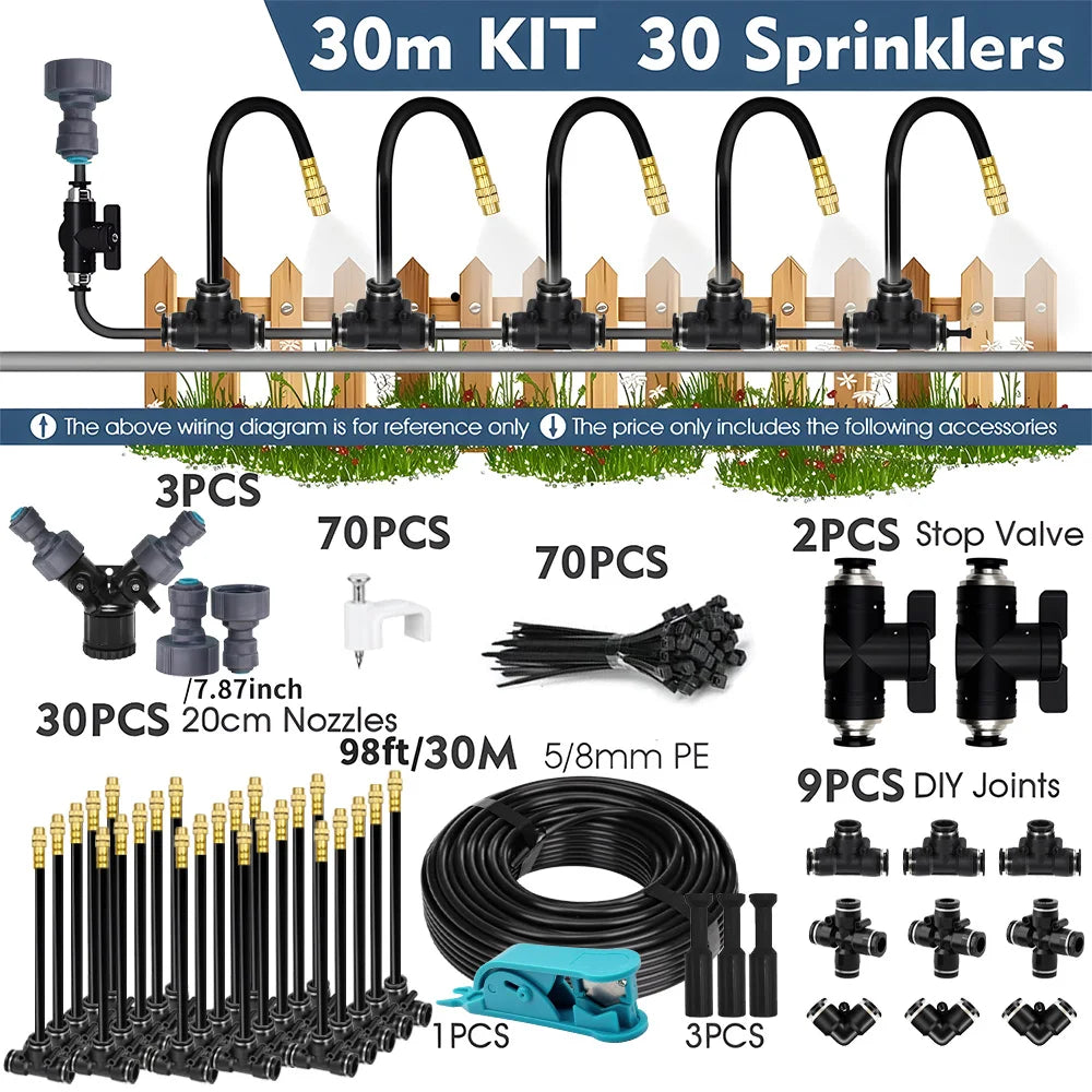 5-30m 1/4" 4/6mm Garden Misting Cooling System 360° Free-bend Misting Nozzle Adjustable Atomizer Sprayer Outdoor Watering Kits