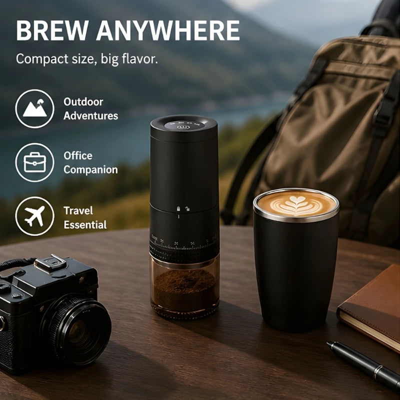 Portable Coffee Bean Grinder with Rechargeable Power and Adjustable Coarseness Control for Home Coffee and Office Use