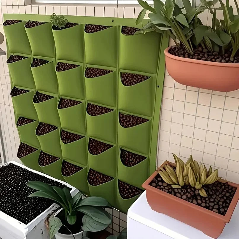 18-Pocket Vertical Garden Planter, Wall-Mounted Bag for Balcony/Patio. Grow herbs & vegetables indoors/outdoors. Space-saving.