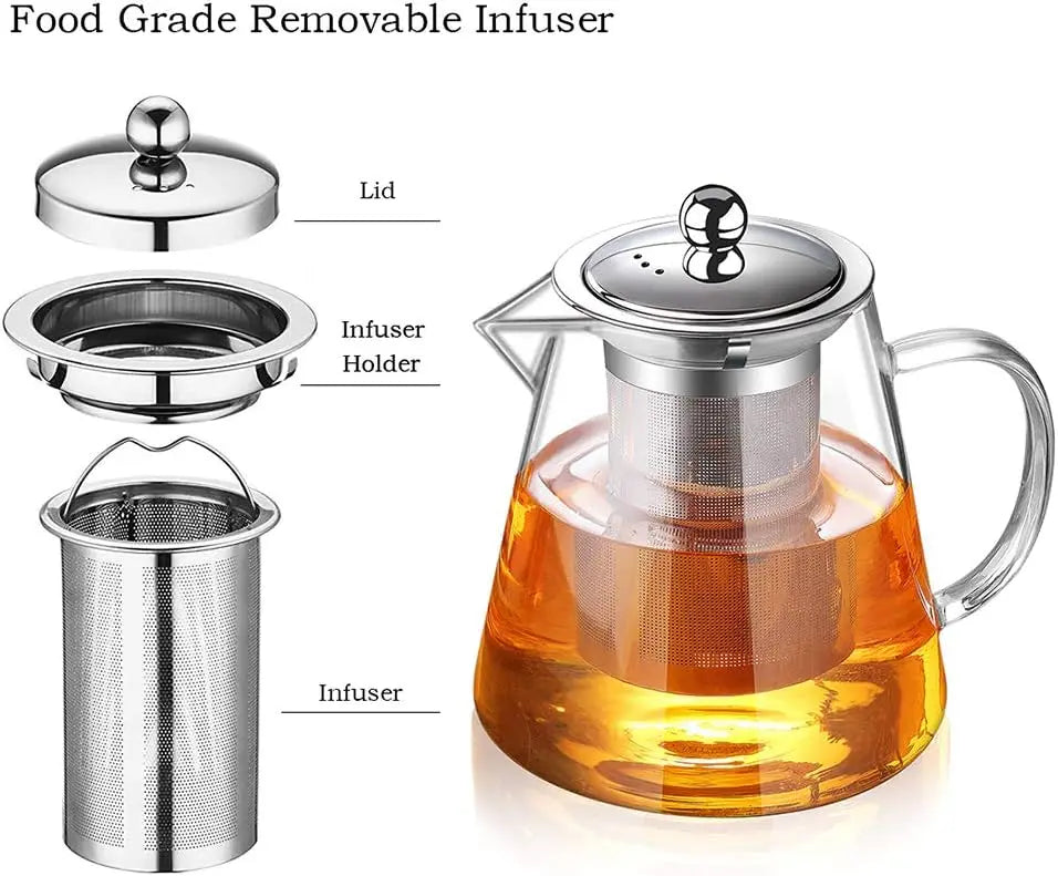 Borosilicate Heat Resistant Clear Teapot Glass Kettle with Removable Infuser, Classic Kung Fu Teaware Set for Tea Ceremony