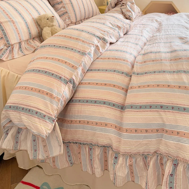 3 Piece seersucker stripe duvet cover Set , comfortable Bedding Set Bedspread for All Season