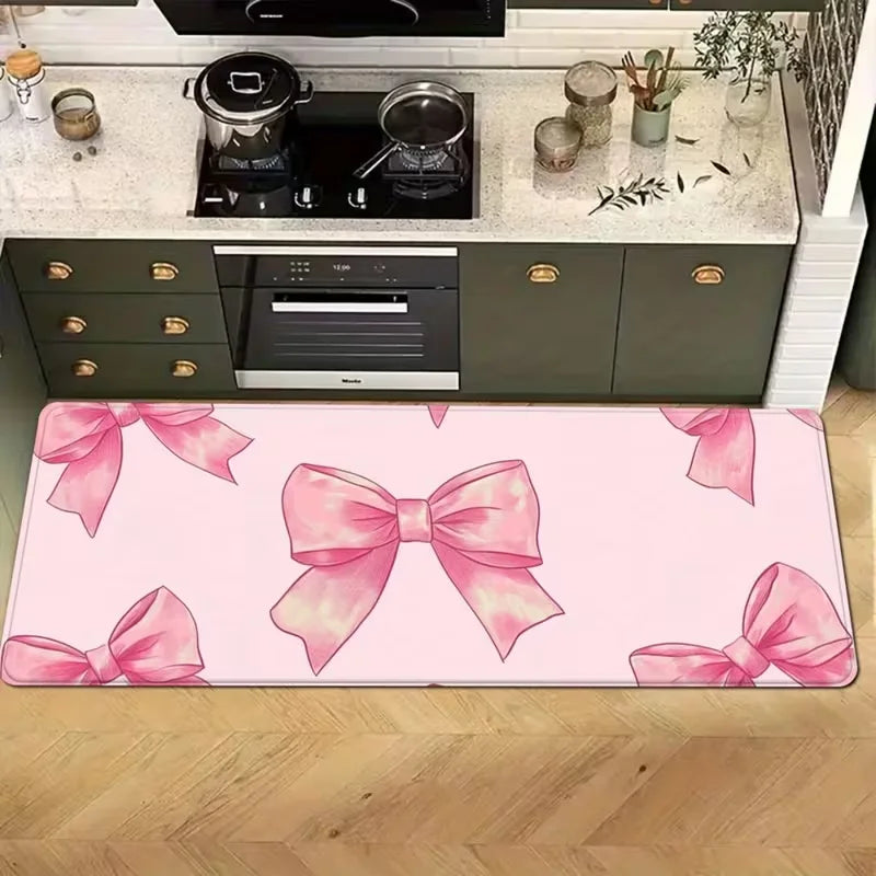 Charming Pink Bow Kitchen Mat Soft Rugs for Comfort in Your Home Anti Slip Soft and Comfortable, Decoration Runner Rug