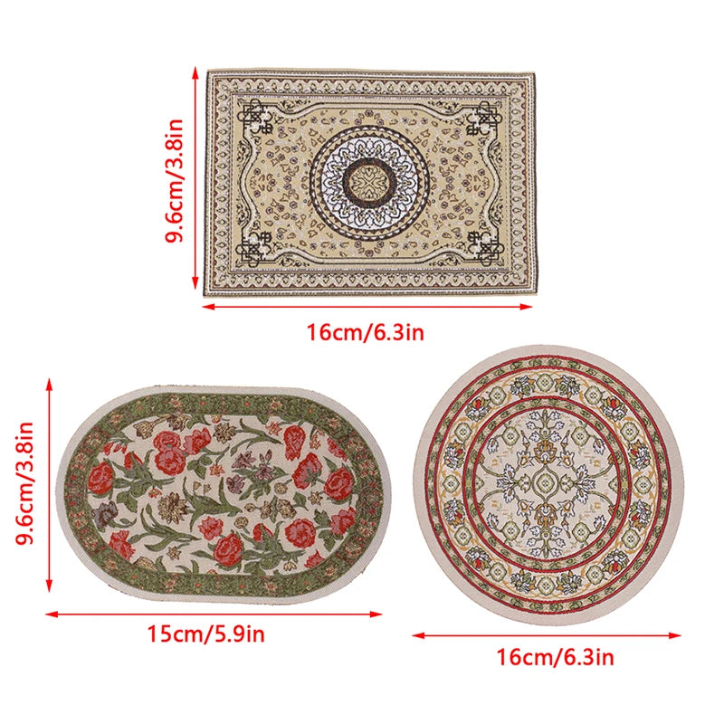 1Pc Turkish Style Toy Gift Dollhouse Miniature Floor Rug Cover Carpet Round Square Floor Mat DIY Model Bedroom Living Room Decor