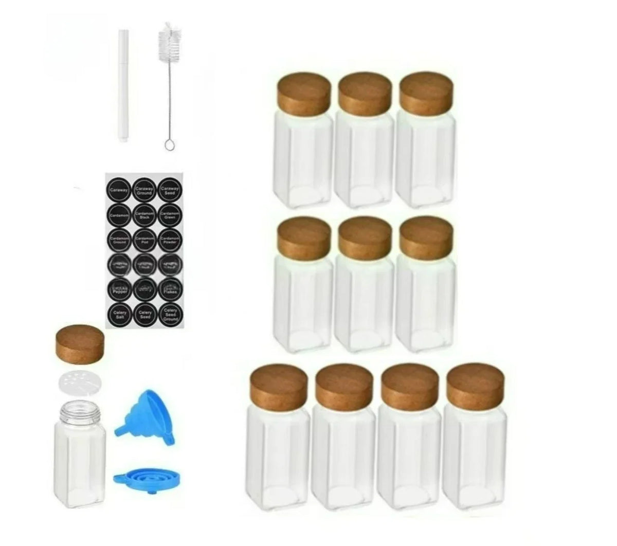 6/8/10/12pcs Glass Spice Jars Seasoning Storage Containers with Airtight Wood Lid,Empty Organizer Bottles for Spice