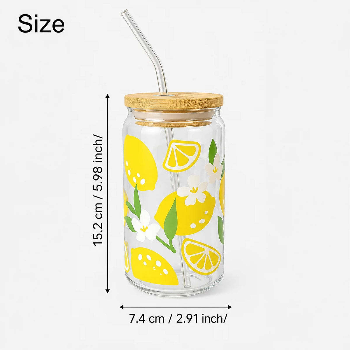 Cute Lemon Glass Tumbler with Bamboo Lid