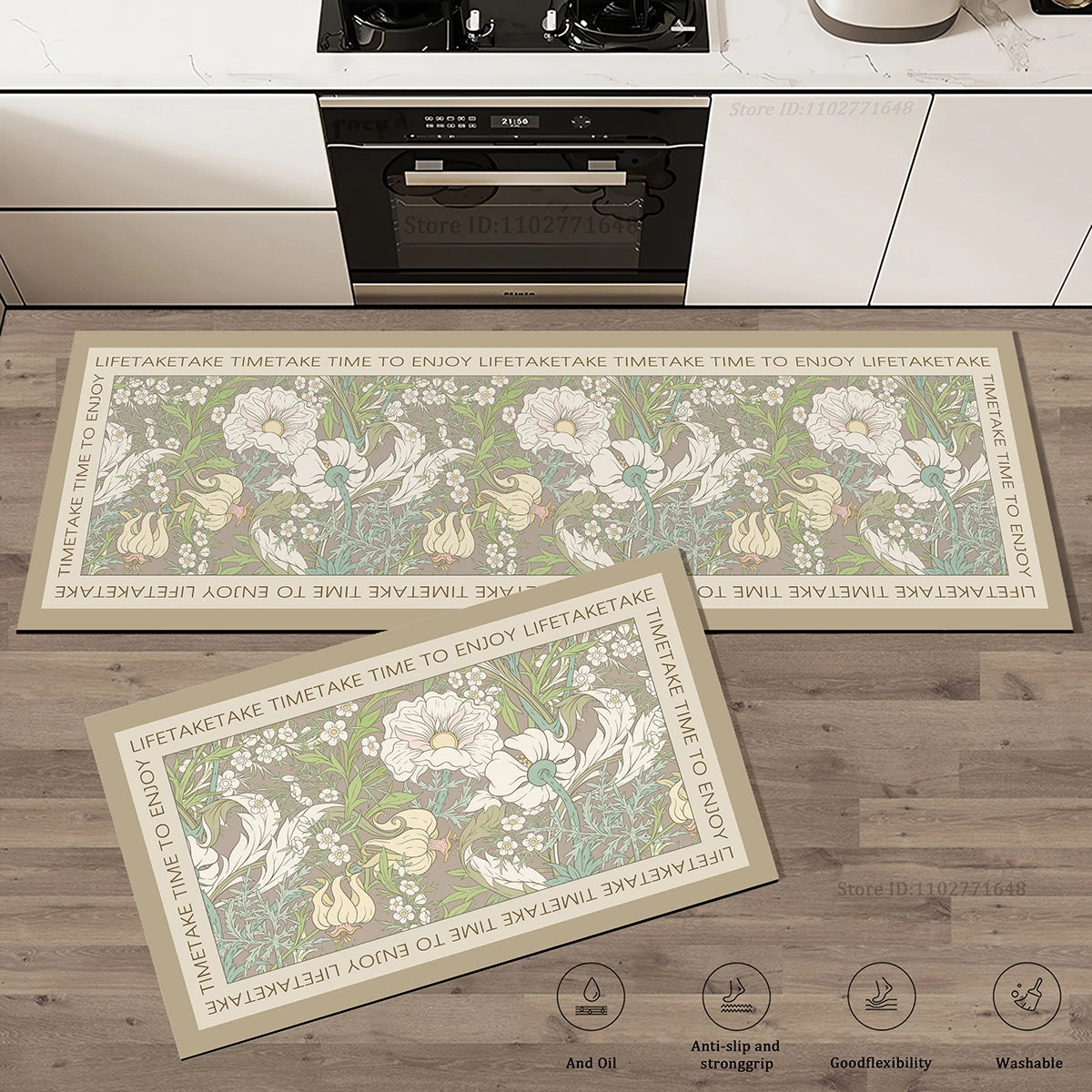 Flowers Pattern Kitchen Extra Thick Absorbent Rug Bathroom Entrance Non-Slip Doormat Carpet Large Anti Fatigue Mat Long Rugs