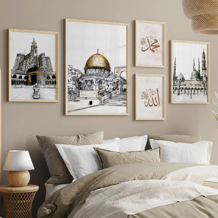 Wall Art Islamic Holy Mosque Scriptures Abstract Hand Canvas Painting Living Room Decoration Posters Print Bedroom Wall Pictures