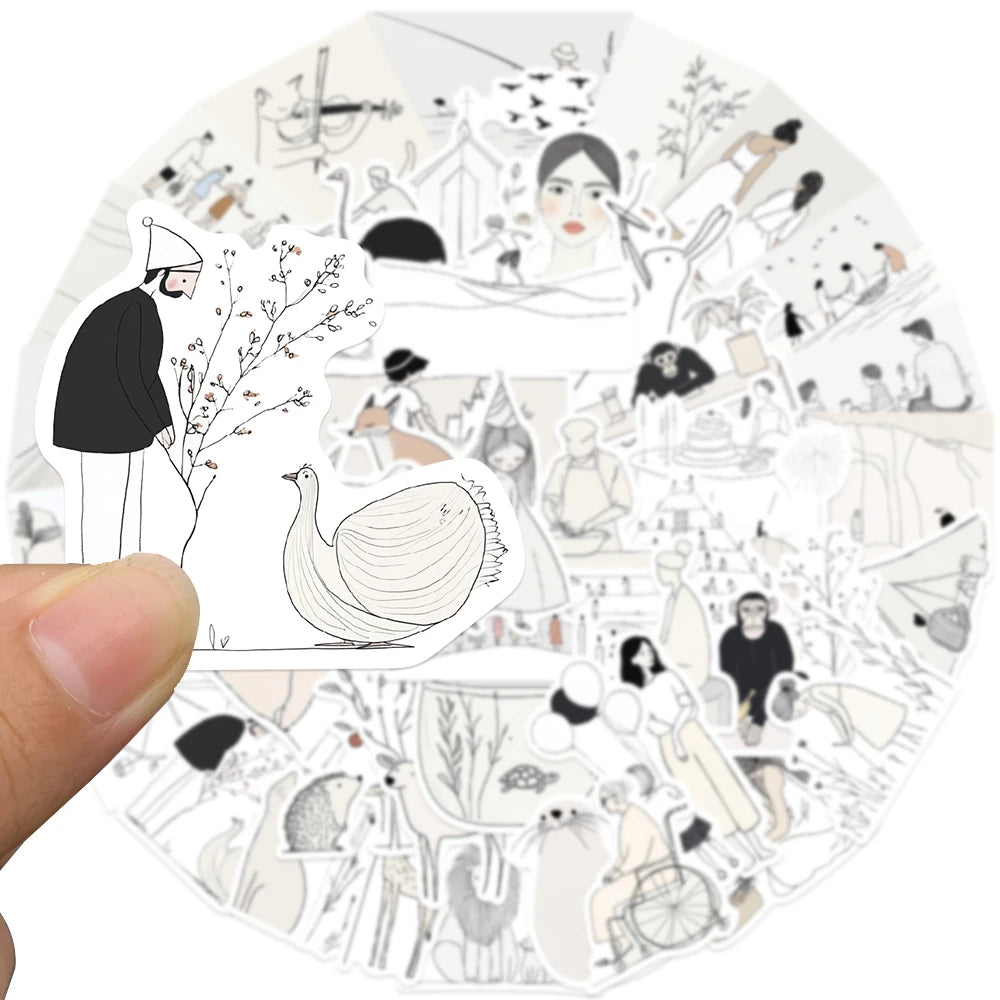 50pcs Cool Basic Art Stickers Simple Sketch Role Decal DIY Notebook Journal Luggage Bottle Stationery Fridge Teens Gift Stickers