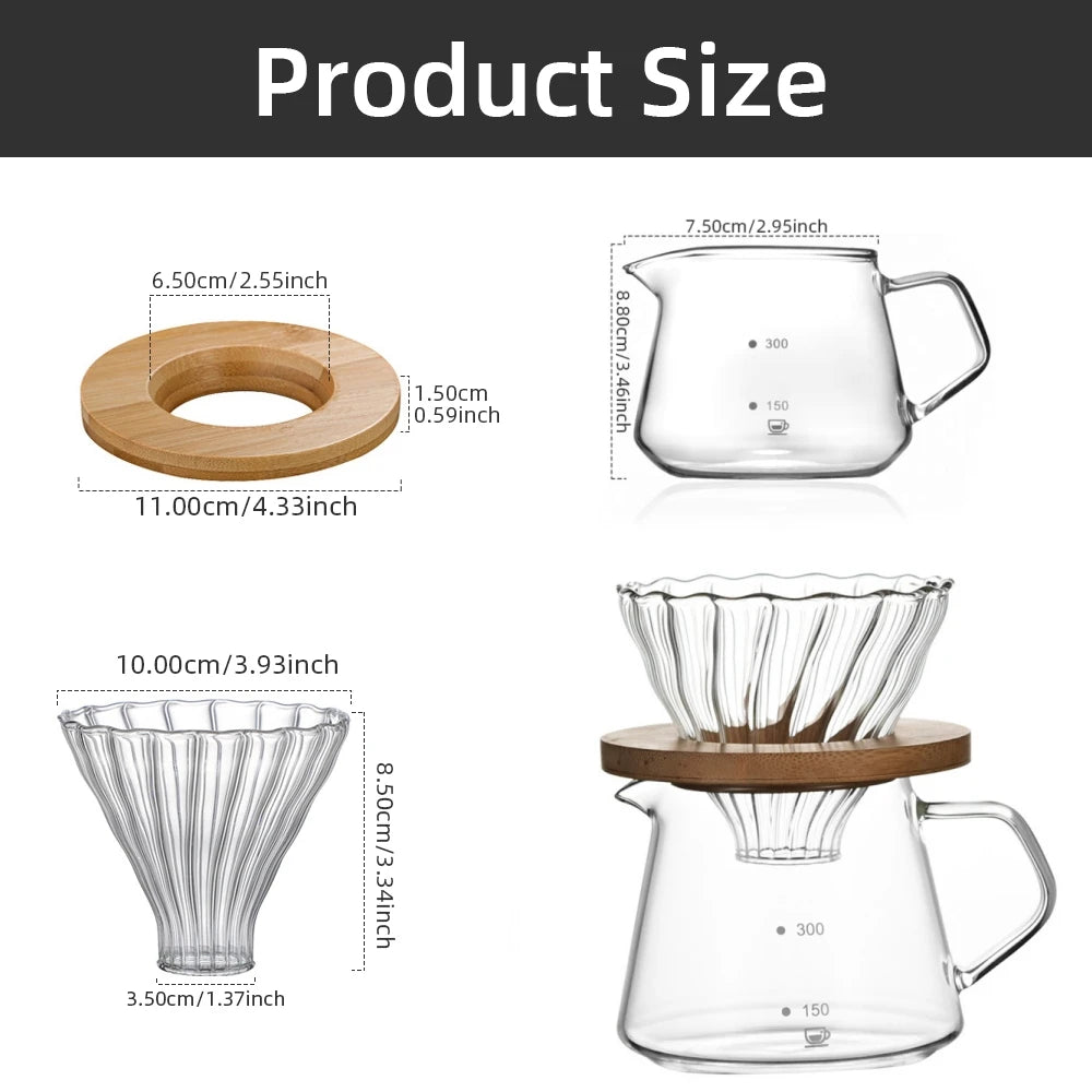 Pour Over Coffee Maker Set Glass Pot With Filter Coffee Dripper Brewer & Stainless Steel Gooseneck Kettle Coffee Filter Manual