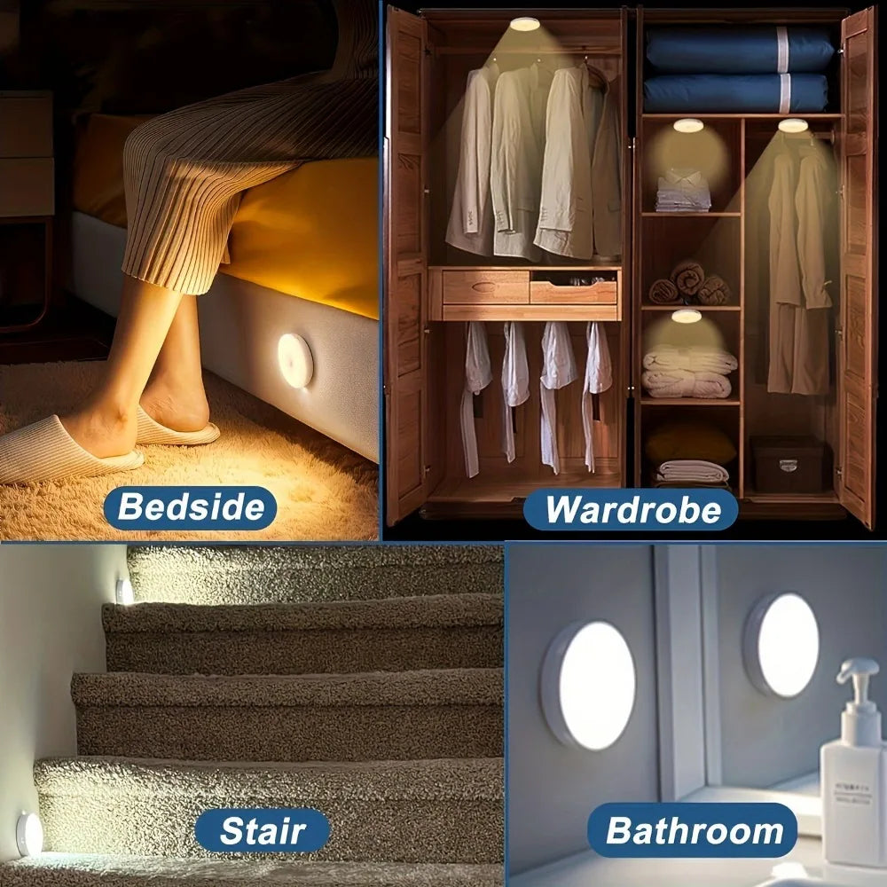 1/2/3/5pcs Smart Body Sensor LED Night Light, Hallway, Closet, Bedroom, Bedside Sensor Circular Light Stair Wireless Night Light