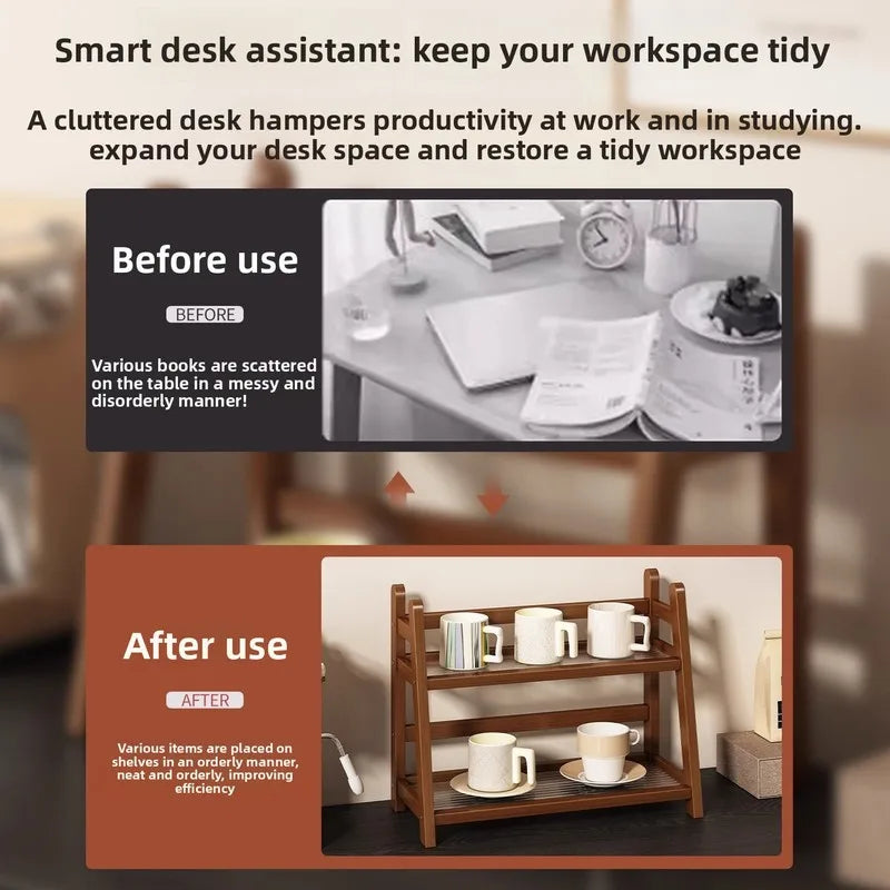 Multi Layer Natural Bamboo Desktop Cup Storage Rack Coffee Mug Tea Glass Organizer Kitchen Countertop Display Decor Shelf