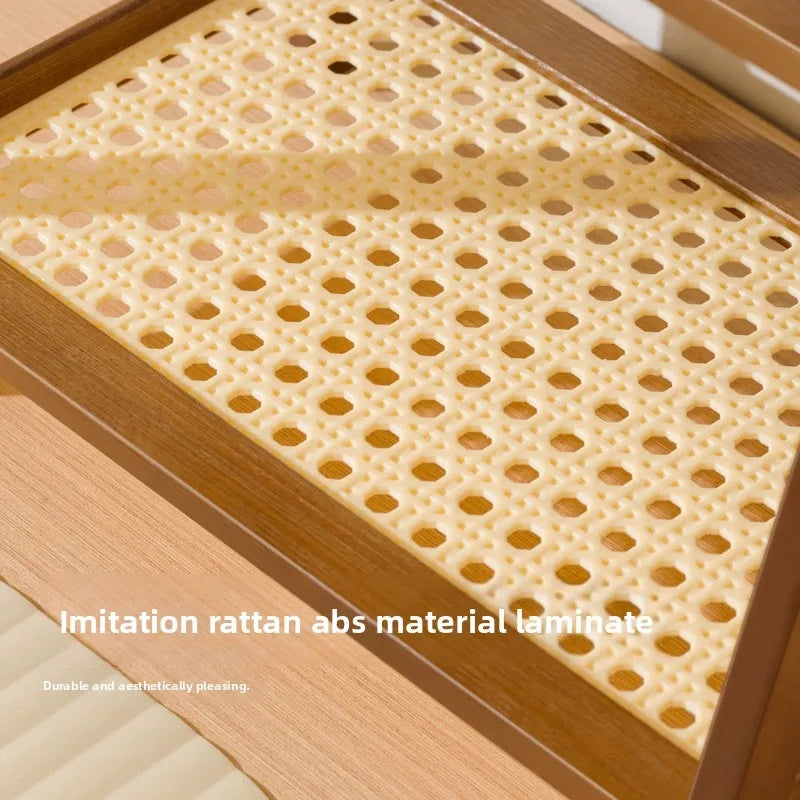 2-Tier Bamboo Countertop Organizer Rattan Coffee Cup Holder Desktop Storage Shelf for Kitchen Bathroom Vanity Dressing Table 