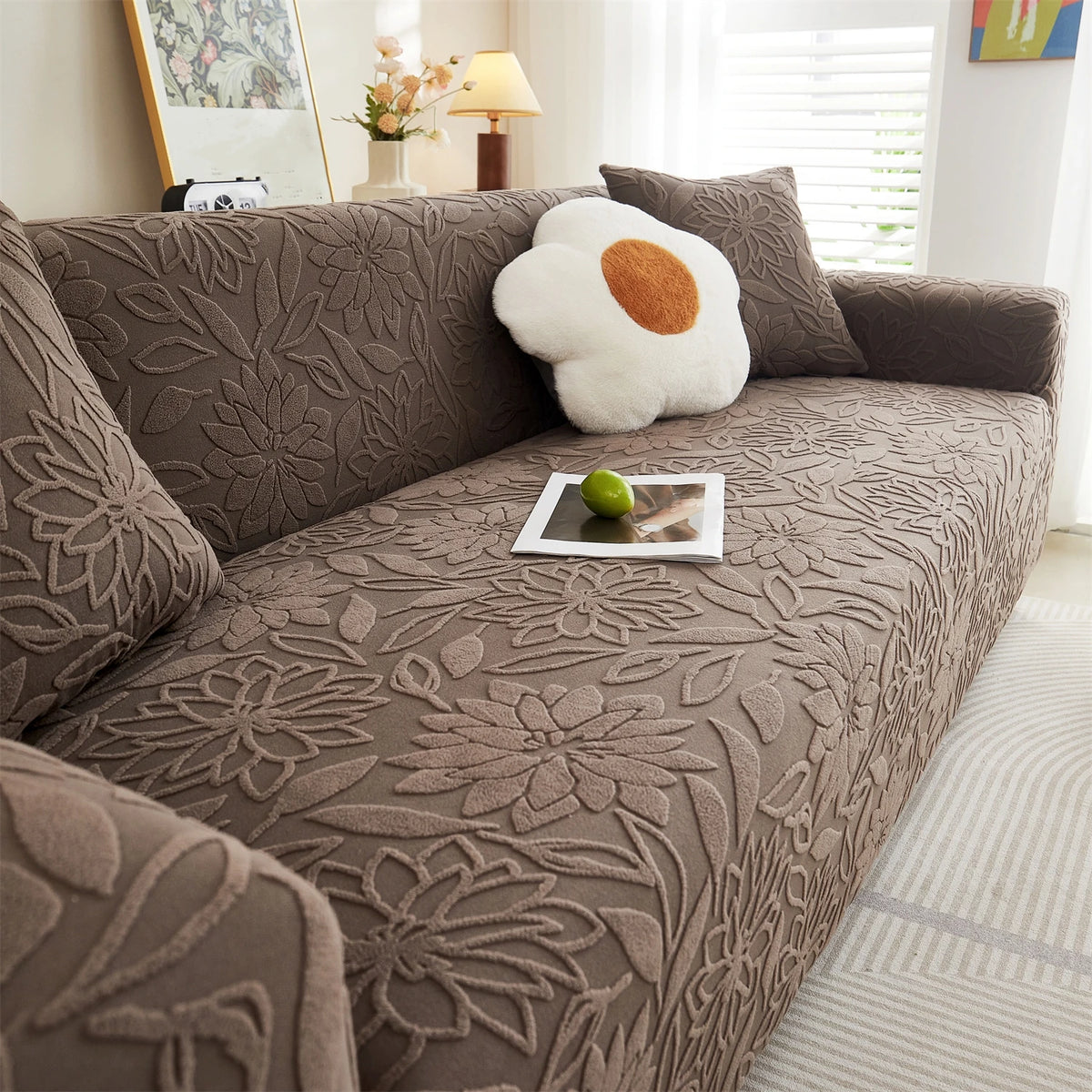 1pc Camellia Jacquard Elastic Sofa Slipcover, Non-slip Sofa Cover, Couch Cover Four Seasons Universal Furniture Protector Decor