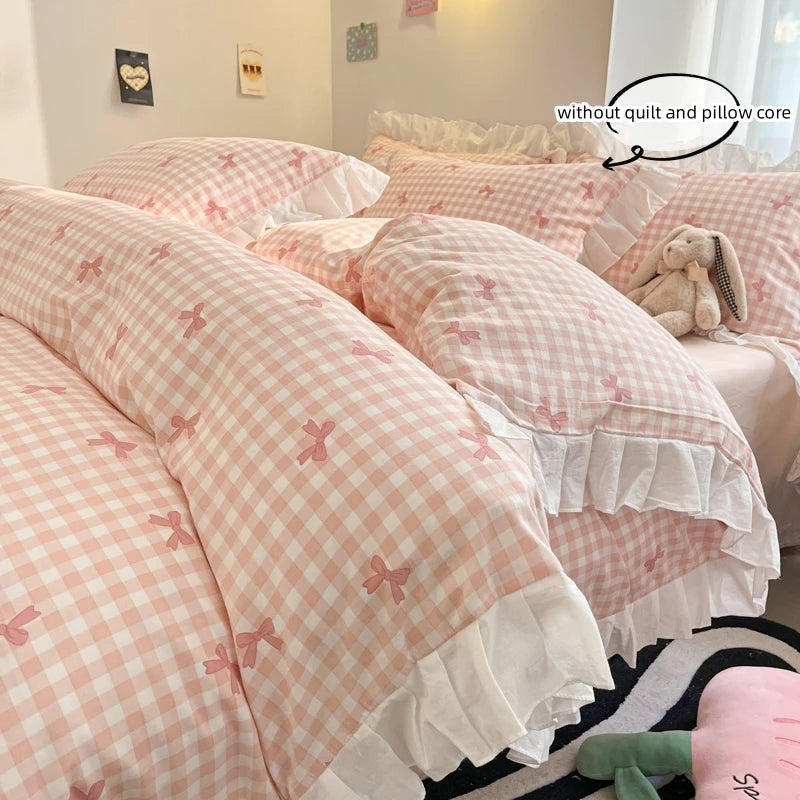 3 Piece duvet cover Set bowknot printting Quilt cover Set comfortable Ruffles Bedding Set Bedspread for All Season