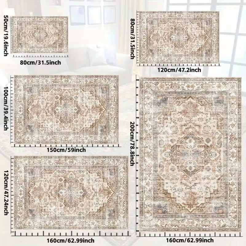 VIKAMA Light Luxury Bohemian Floral Carpet - Machine Washable, Suitable For Living Rooms, Bedrooms, Offices - Home Decoration