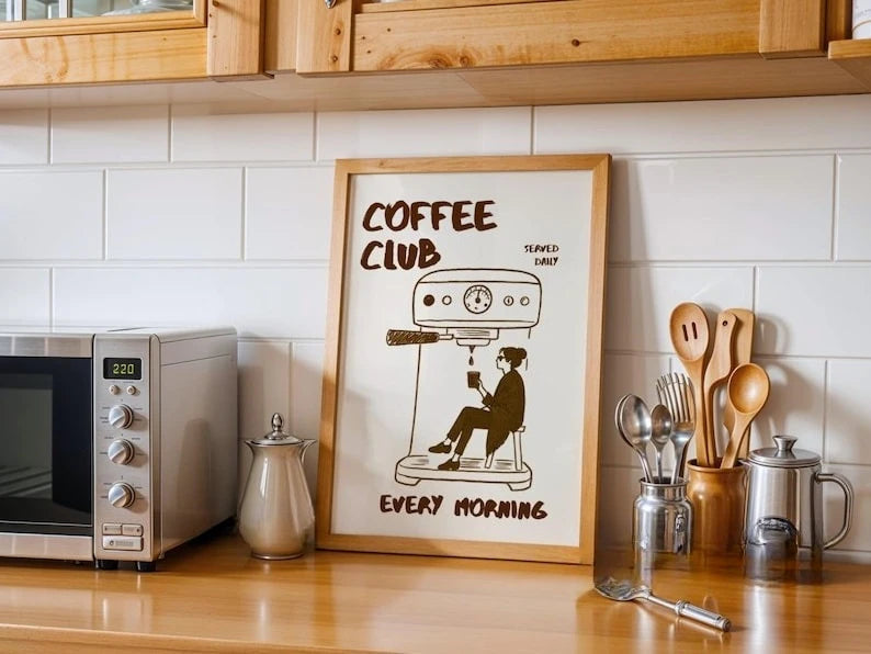 3pcs Club Coffee Canvas Wall Art, Unframed Retro Coffee Posters, Coffee Cart Print for Coffee Station Decor, Coffee Lover Gifts