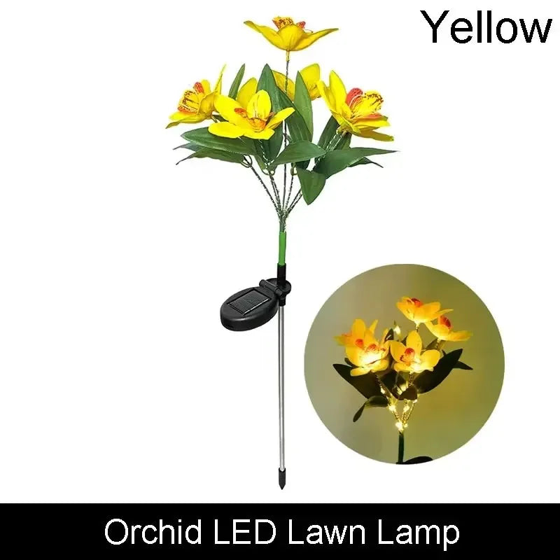 1pc 7-head Solar Artificial Orchid Flower Lawn Lights for Patio Yard Garden Wedding Christmas Decoration LED Solar Ground Lights