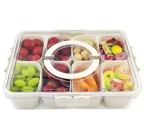 Veggie Tray with Lid and Handle, Divided Serving Tray, Snack Spinner, Portable Snackle Boxs for Candy Fruits Nuts, Clear Fridge