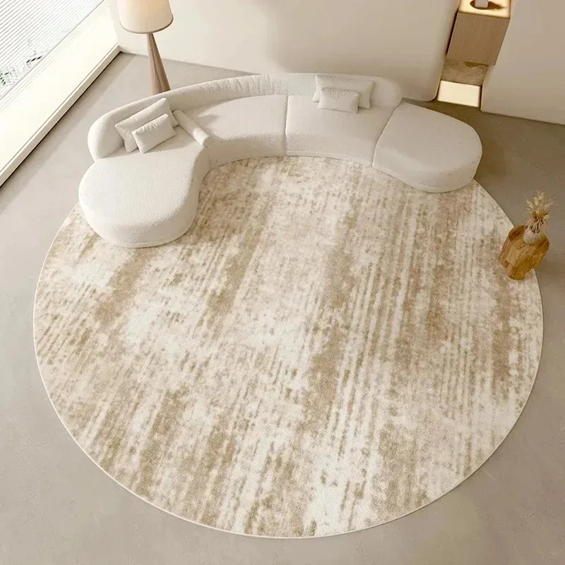 Beige Abstract Texture Round Rug Soft Flannel Modern Minimalist Carpet Neutral Tone Design, Living Room Bedroom Leisure Area