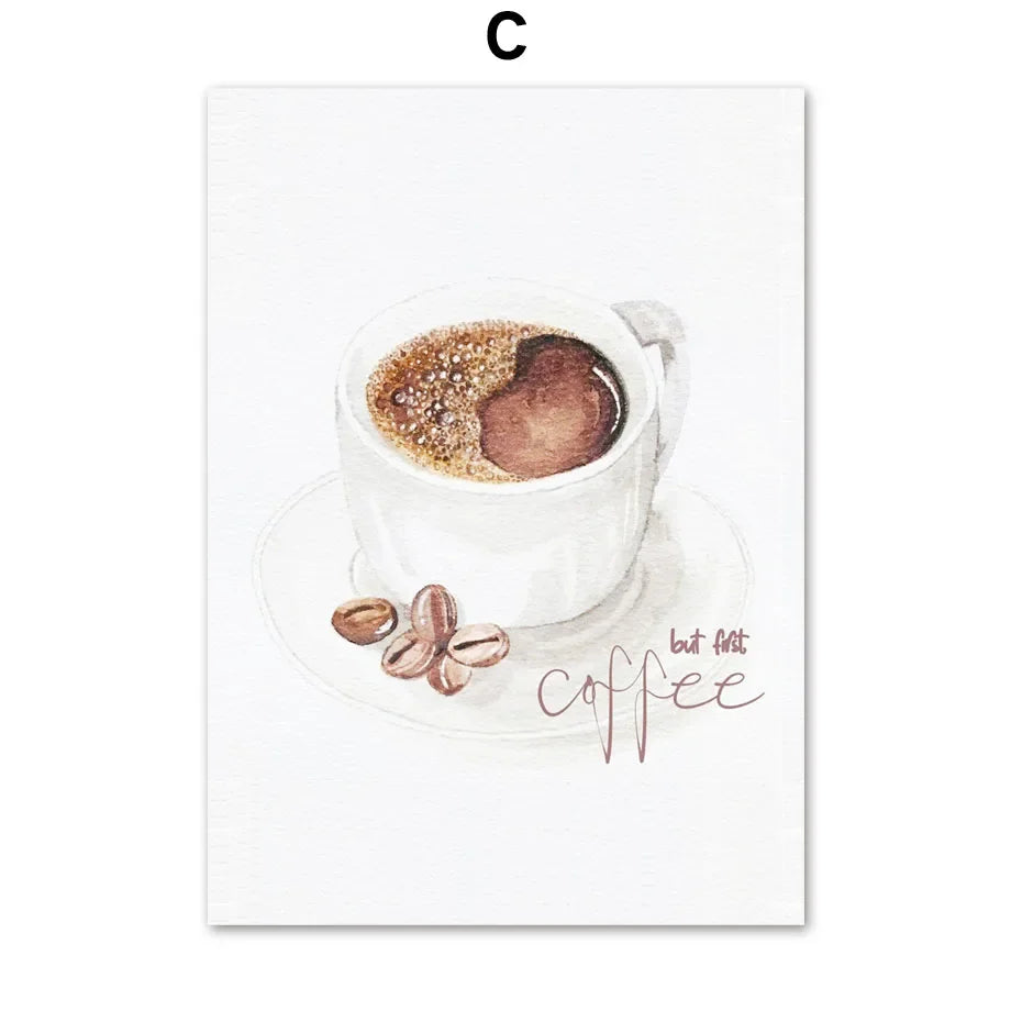 Elegant Coffee Caffeine Cocoa Cup Nordic Posters Wall Art Canvas Painting Wall Pictures for Kitchen Surrealism Decor