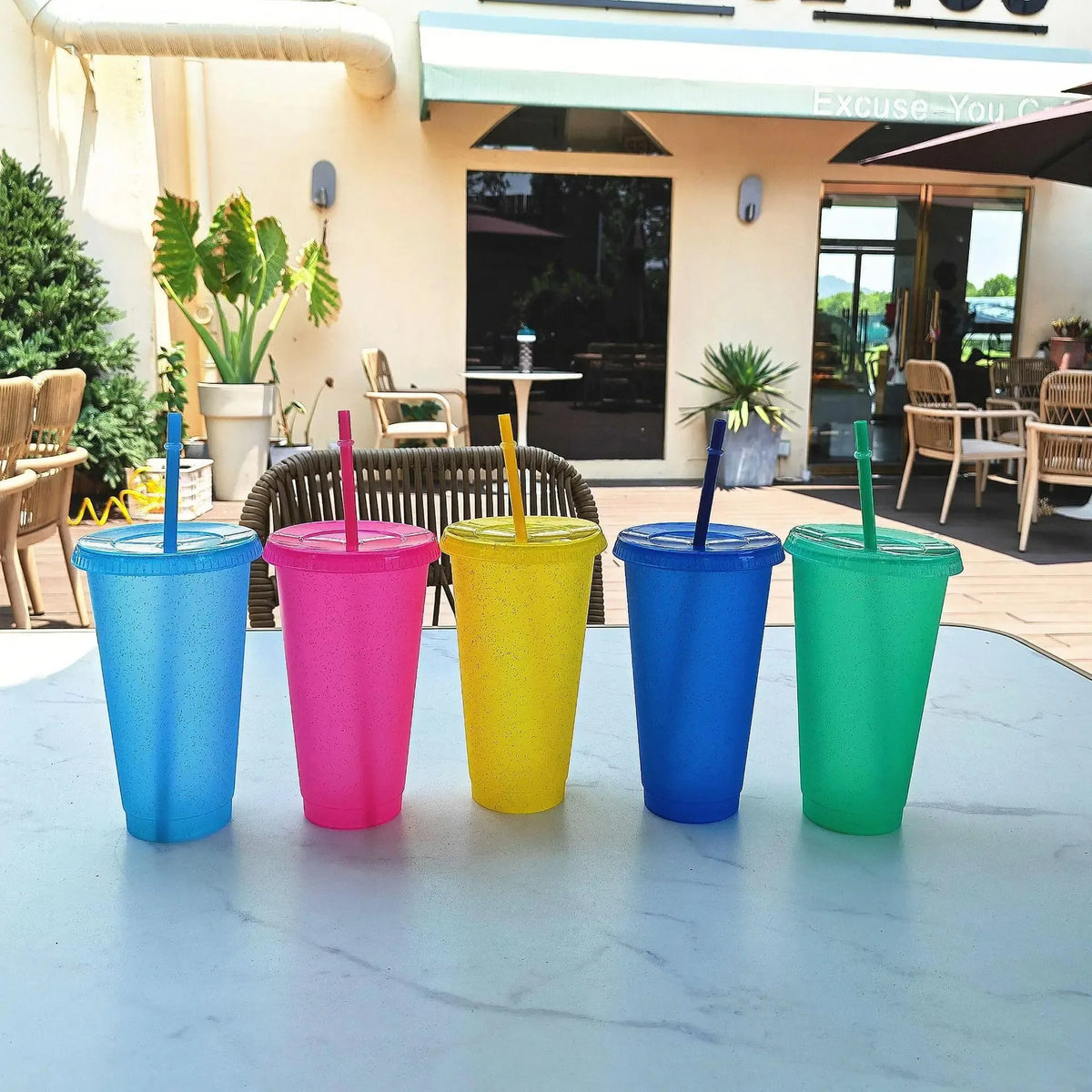 Reusable Hard Plastic Cold Drink Cups Set