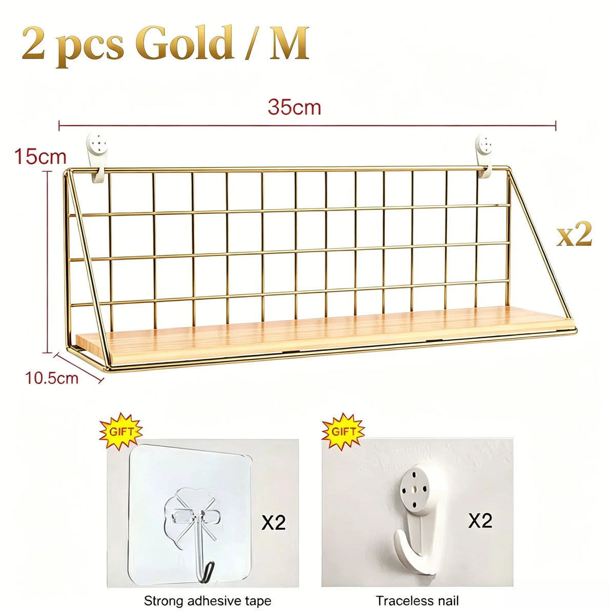 Wooden Floating Wall Shelf No Drilling Storage Basket Rack Space Saving Organizer Display Shelf for Bedroom Living Room Decor