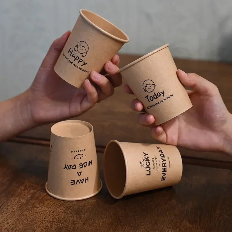 250ml 50PCS Disposable Biodegradable Paper Cup Tasting Cup Coffee Tea Milk Cup Party Supplies Drinking Tool BirthdayTableware