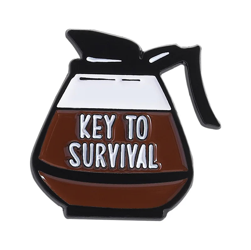Funny Coffee Brain Enamel Pin Sassy Quote Brooch Coffee Cup Pot Lapel Badge Gift Backpack Denim Jacket Hat Clothes Accessory