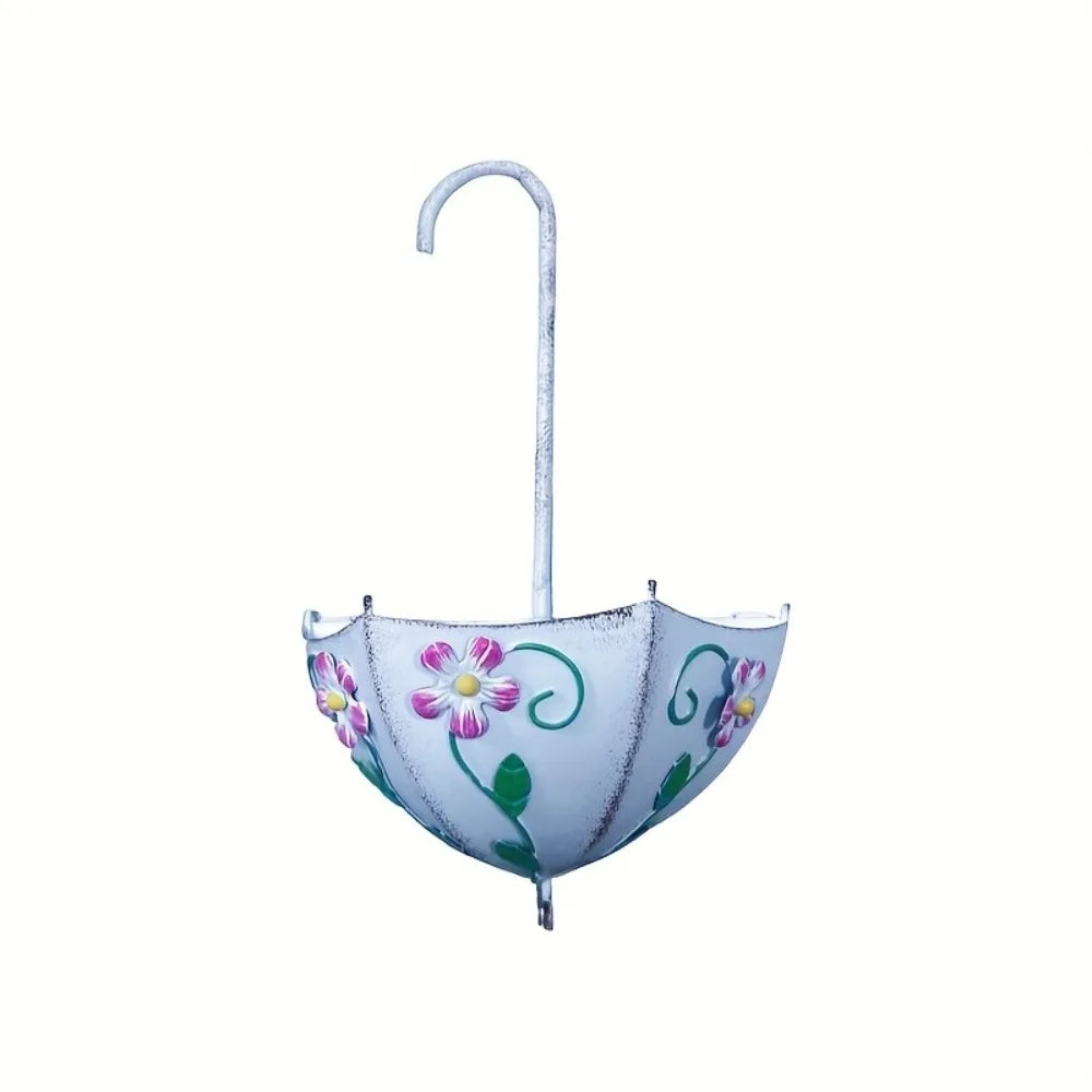 Iron Art Umbrella Shaped Flower Pot Wall Mounted Rustic Style Hanging Plant Planter Large Capacity Funny Plant Container