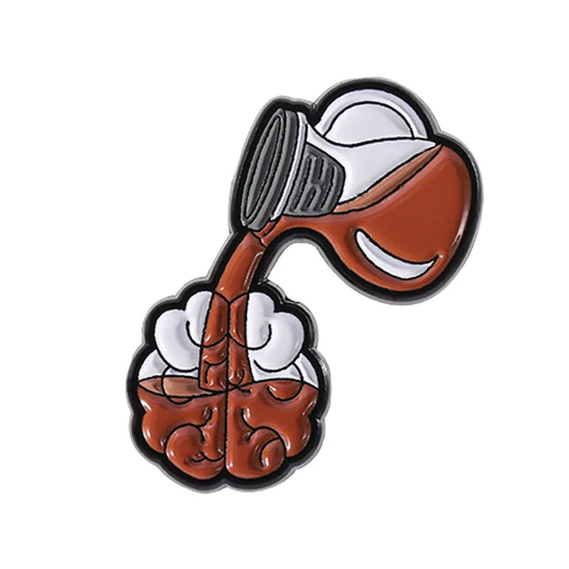 100% Pure Coffee Bag Medical Enamel Pins Coffee Filling Brain Inject Coffee Hourglass Brooch Lapel Badge Jewelry Gift for Friend
