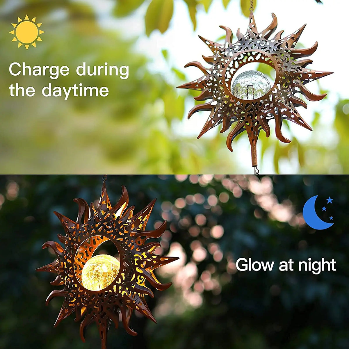 Outdoor Metal Wind Chimes Moon Sun Stars Wind Chime Solar Glowing Unique Wind Bells for Outside Waterproof Chimes Home Decor