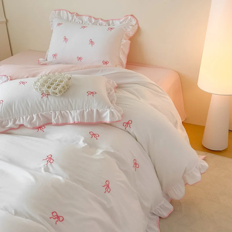 3 Piece Sheet Set bowknot embroidery Quilt cover Set comfortable embroidery Bedding Set Bedspread for All Season
