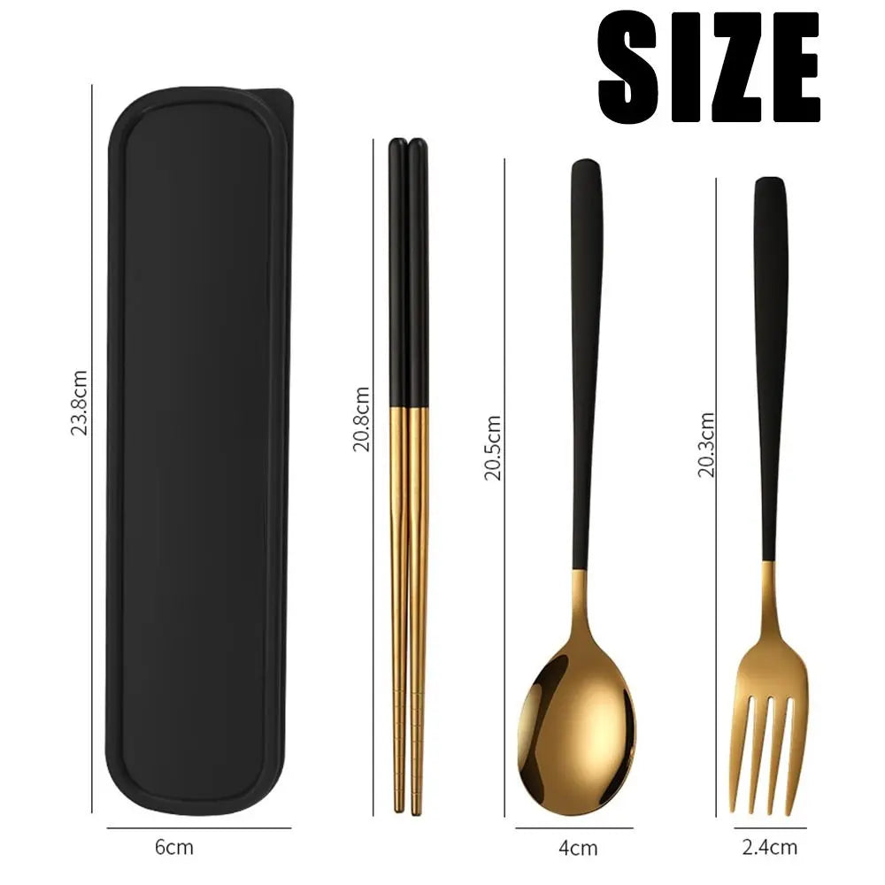 3-in-1 Stainless Steel Cutlery Set with Storage Box – Fork, Spoon & Chopsticks