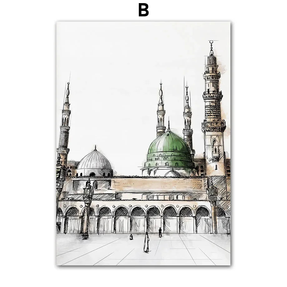 Wall Art Islamic Holy Mosque Scriptures Abstract Hand Canvas Painting Living Room Decoration Posters Print Bedroom Wall Pictures
