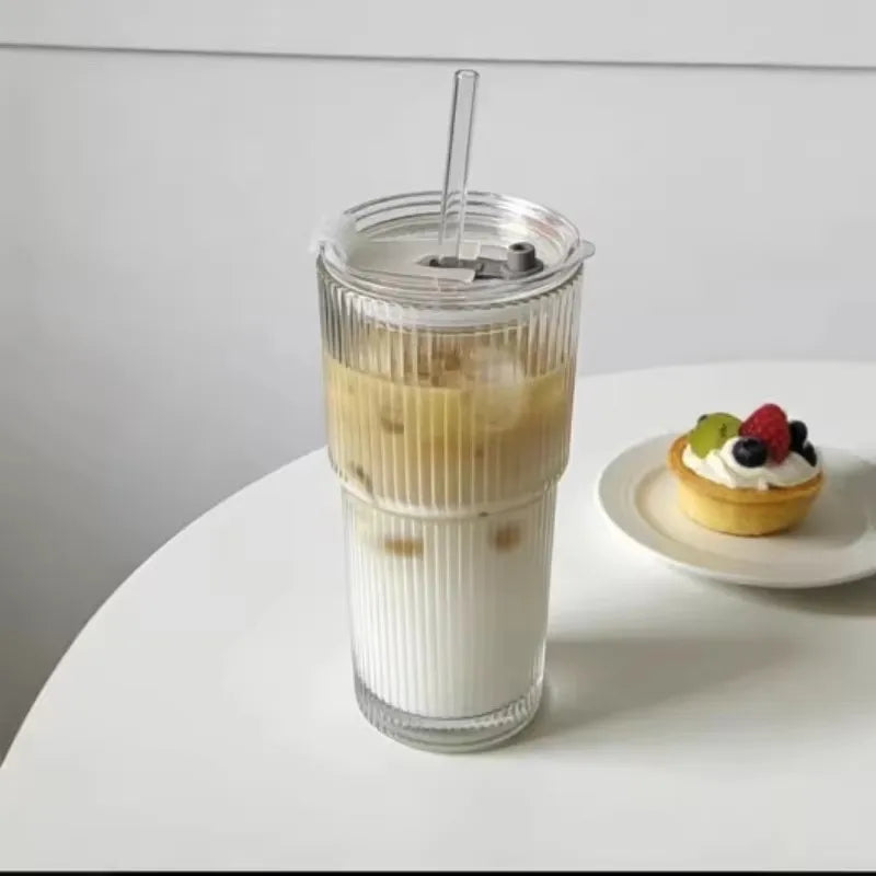 Simple Style Bow Straw Cup High Borosilicate Glass Office Coffee Cup Bamboo Cover Household Beverage Milk Cup Souvenir Gift Mug