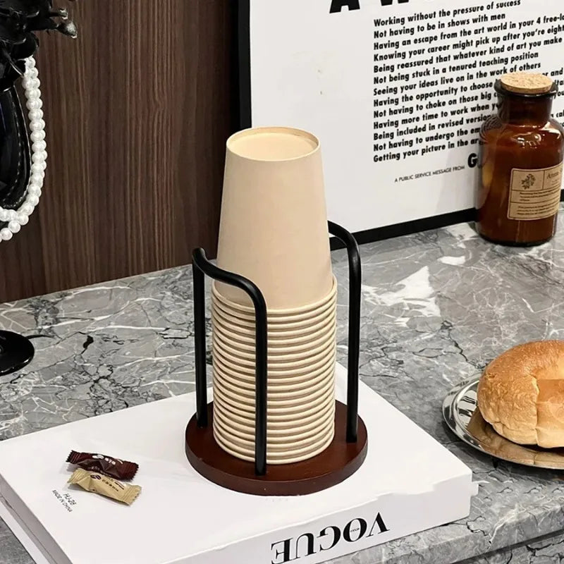 1pc Disposable Cup Storage Holder Rack Shelf Water Tea Cups Wood Dispenser with Longer Stick Mug Display Stand Organizer Supplie