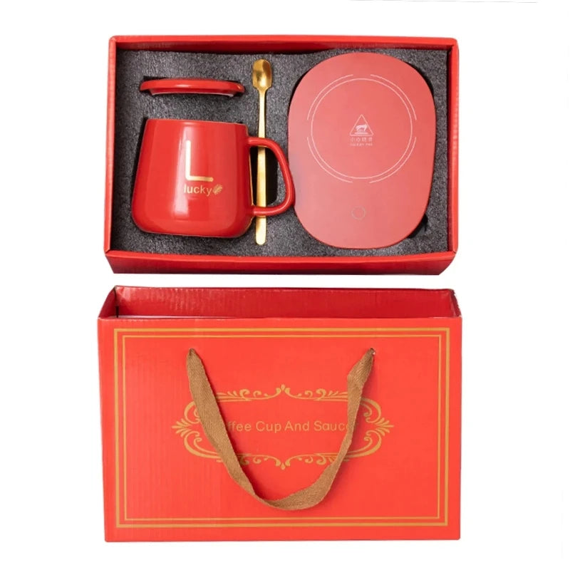 Smart self-heating cup with 55°C constant temperature. Gift box mug with spoon, suitable for camping, office use and as a gift