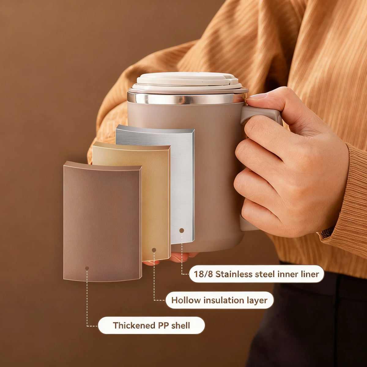 480ML Thermos Cup With Spoon&Straw 304 Stainless Steel Coffee Mug Reusable Leak-proof Drinking Cup Drinkware For Student Adult
